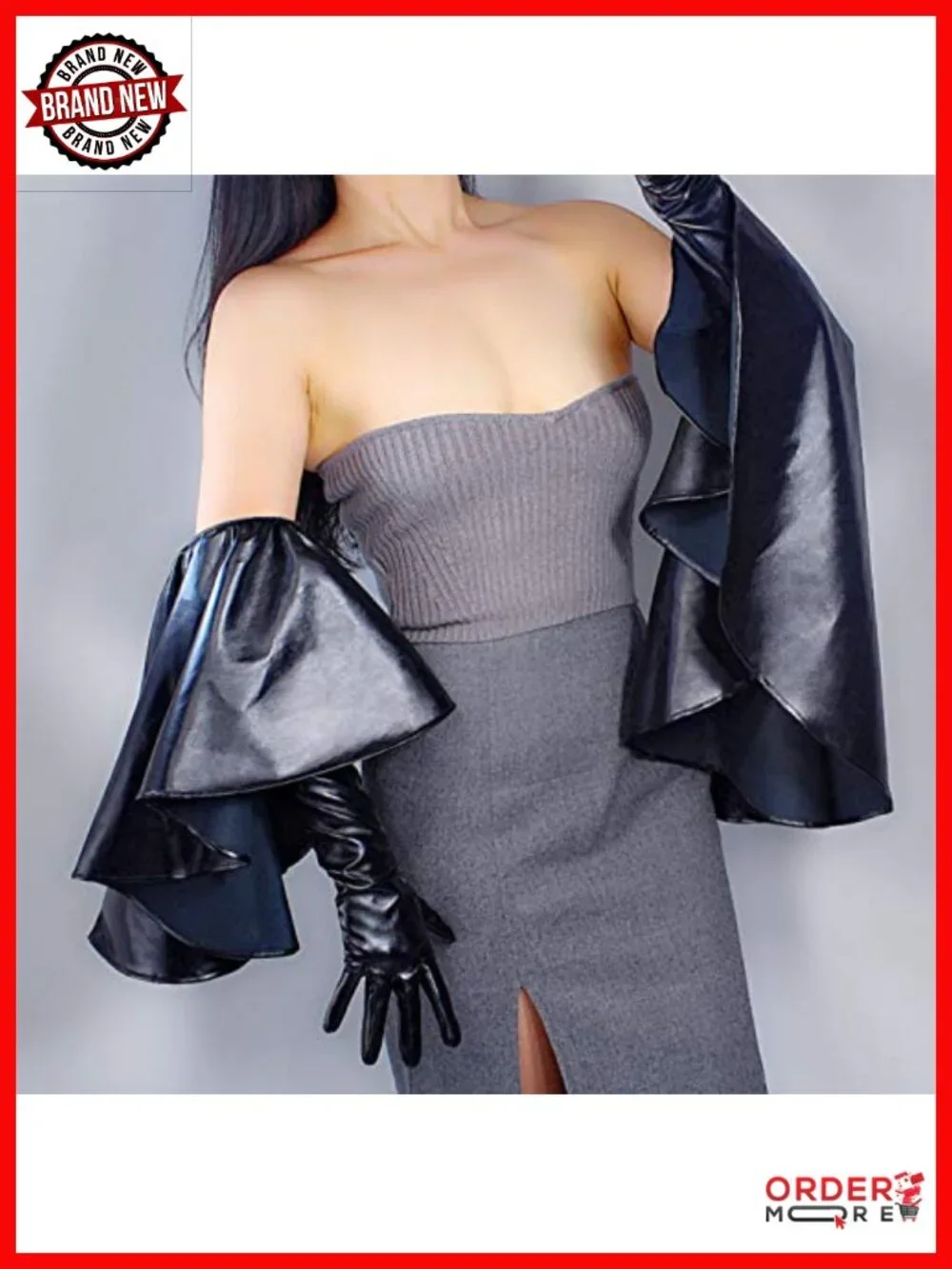 Long Ruffle Opera Gloves Touchscreen Faux Leather Black White Fashion